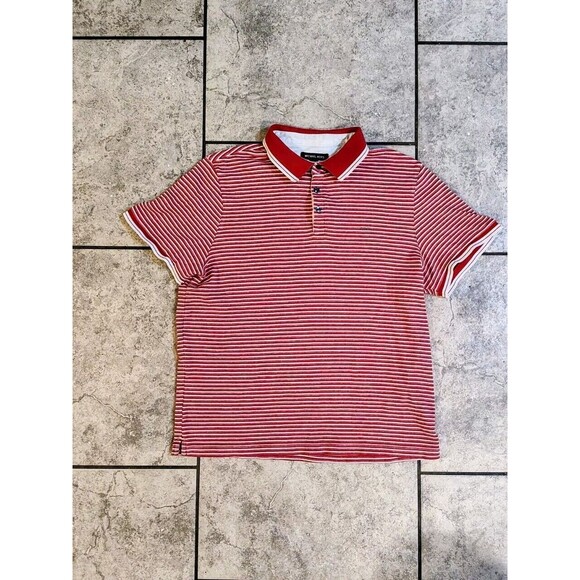 Michael Kors Men's Greenwich Striped Polo Shirt Crimson Size XL Embroidered - Picture 4 of 8